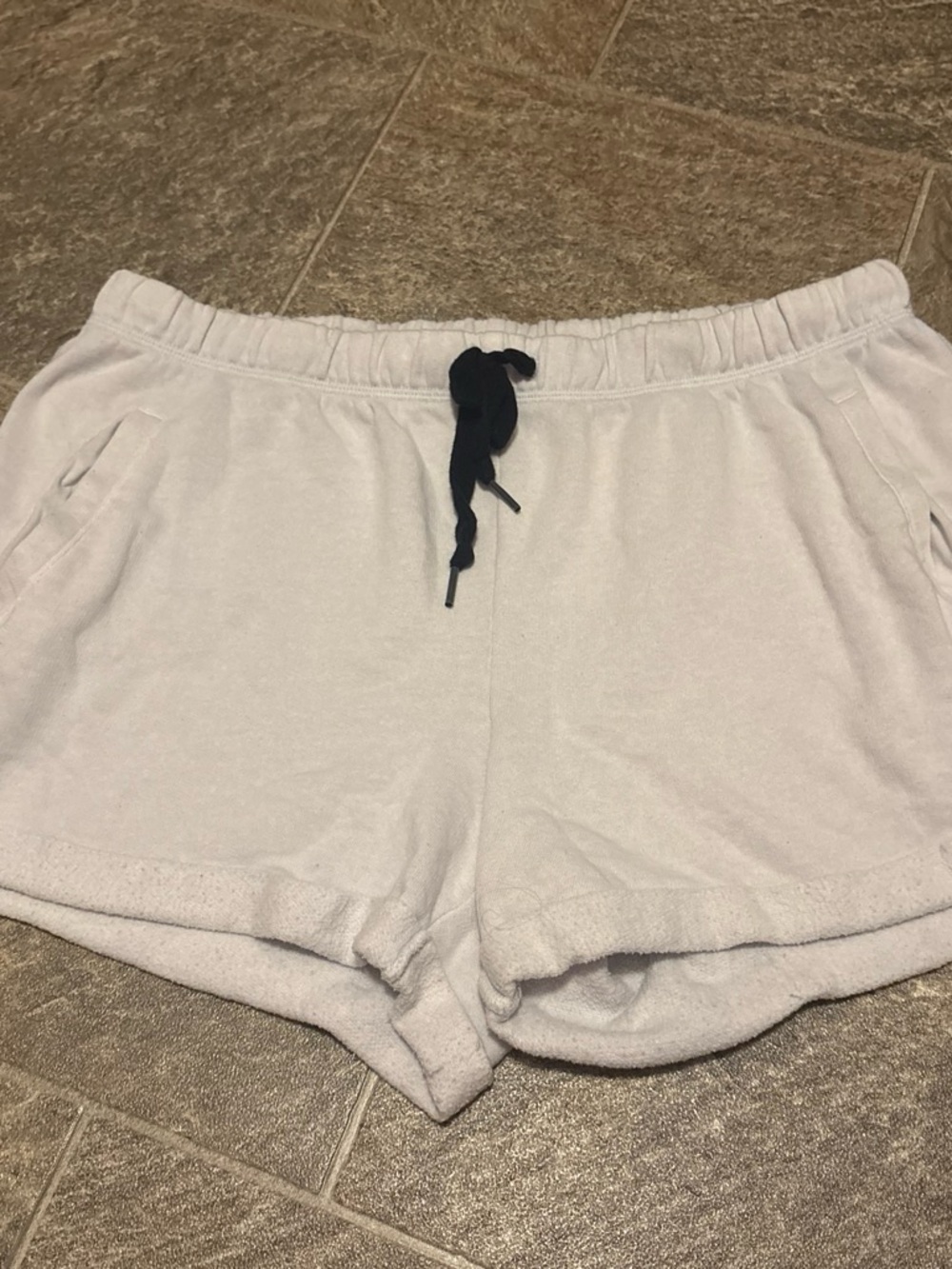 PINK Victoria's Secret White Terry Shorts with Black Drawstring